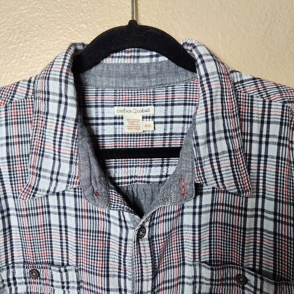 carbon2cobalt Mens Double Cloth Gray Plaid Buttonfront Cotton Shirt-Size XXL - Picture 2 of 7